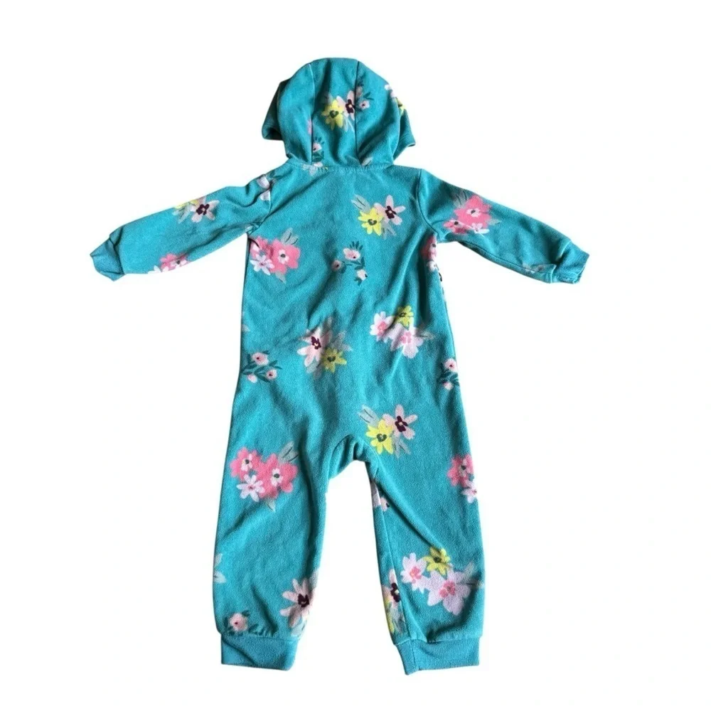Carter’s Fleece Hooded Floral Jumpsuit Overall Baby Girl 18M